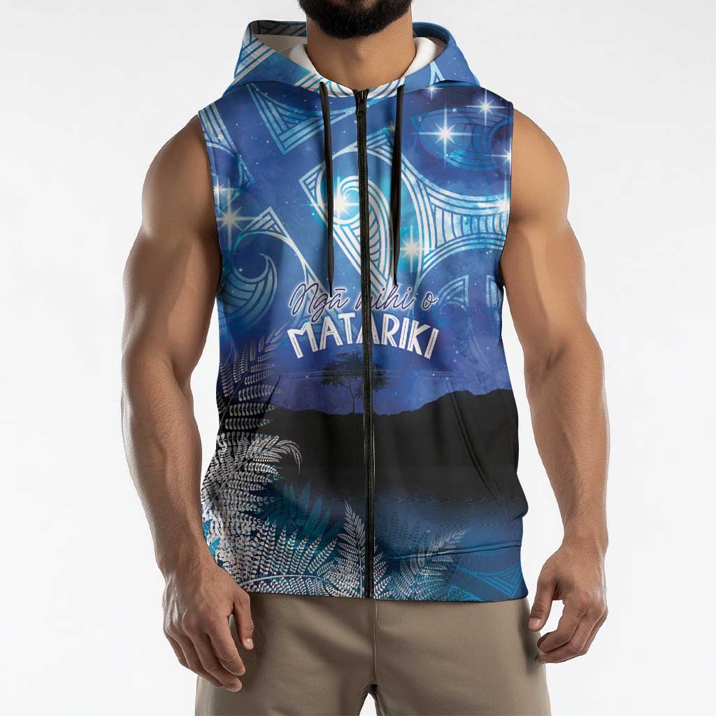 NZ Maori Matariki Scenery Sleeveless Zip Hoodie Galaxy Sky LT7 - Polynesian Pride