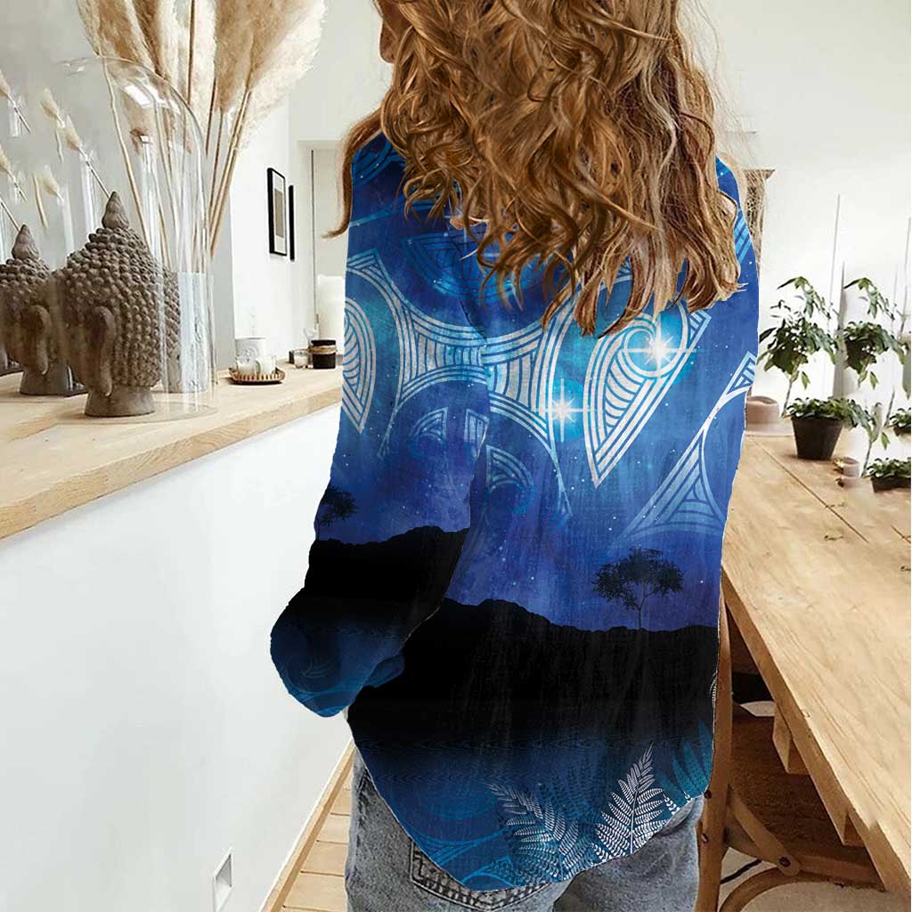 NZ Maori Matariki Scenery Women Casual Shirt Galaxy Sky