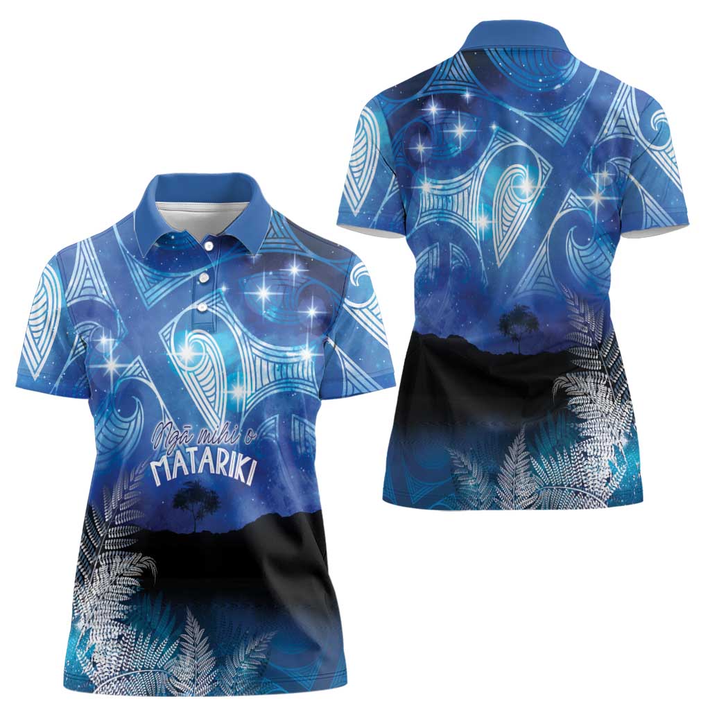 NZ Maori Matariki Scenery Women Polo Shirt Galaxy Sky