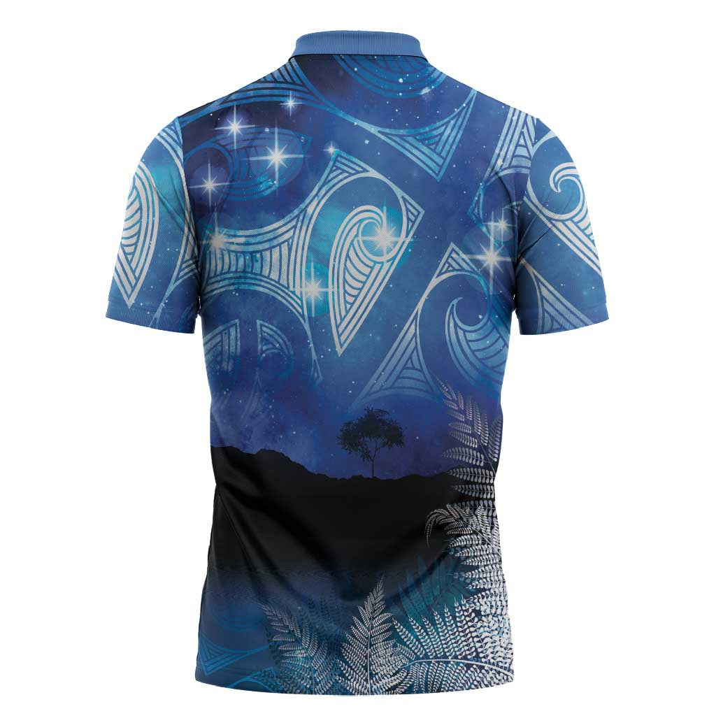 NZ Maori Matariki Scenery Zipper Polo Shirt Galaxy Sky