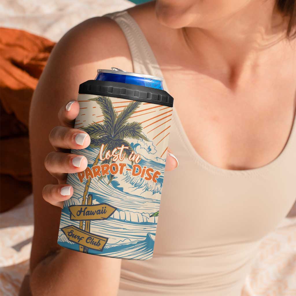 Personalized Christmas In July - Hawaii Retro 4 in 1 Can Cooler Tumbler Lost In Parrot-dise