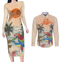 Personalized Christmas In July - Hawaii Retro Couples Matching Long Sleeve Bodycon Dress and Long Sleeve Button Shirt Lost In Parrot-dise