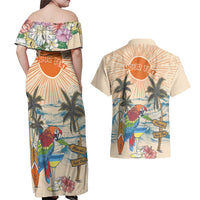 Personalized Christmas In July - Hawaii Retro Couples Matching Off Shoulder Maxi Dress and Hawaiian Shirt Lost In Parrot-dise