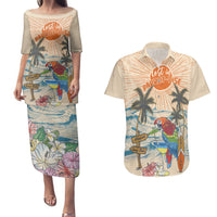 Personalized Christmas In July - Hawaii Retro Couples Matching Puletasi and Hawaiian Shirt Lost In Parrot-dise