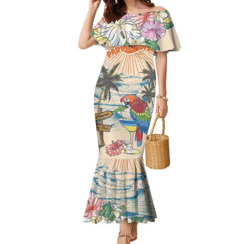 Personalized Christmas In July - Hawaii Retro Family Matching Mermaid Dress and Hawaiian Shirt Lost In Parrot-dise