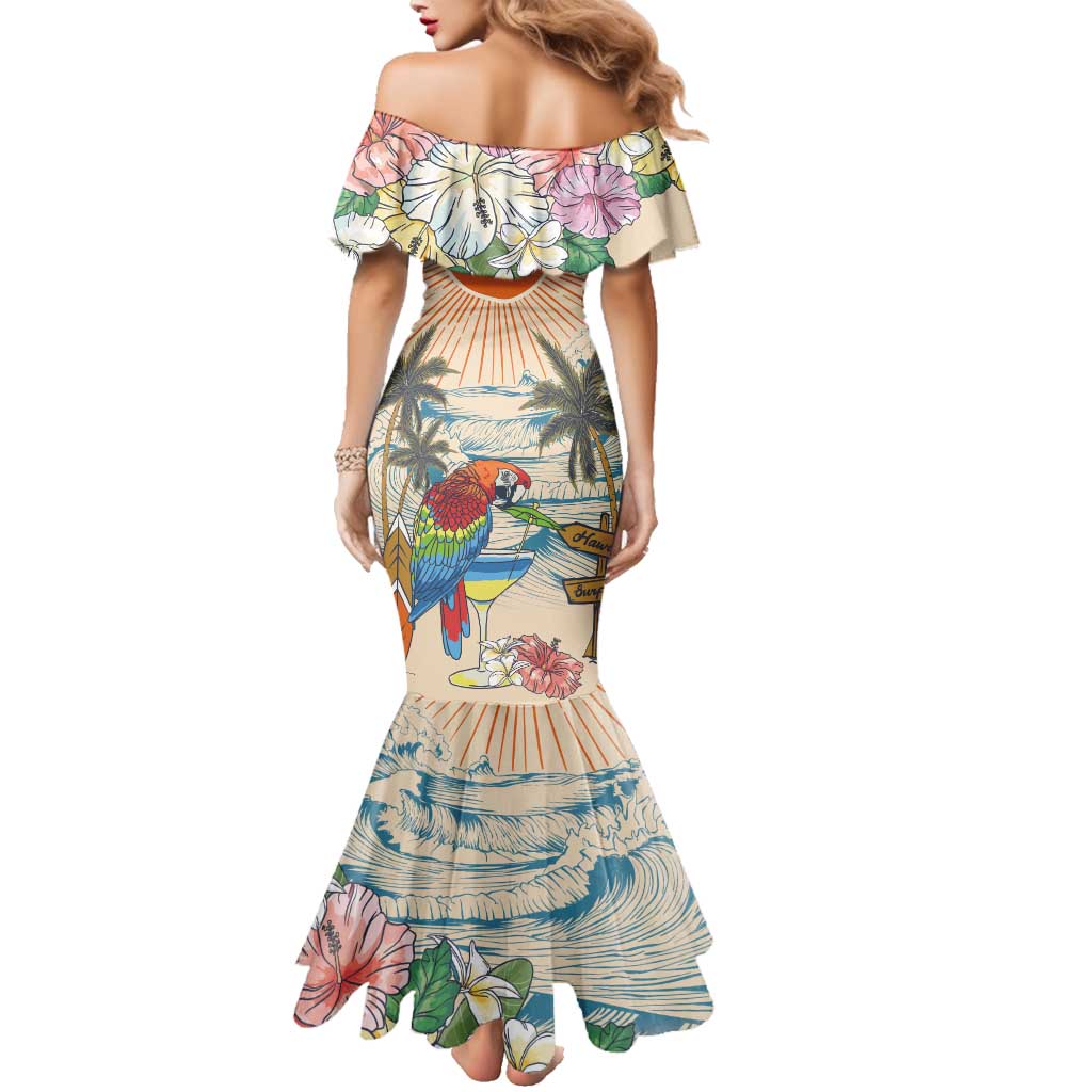 Personalized Christmas In July - Hawaii Retro Family Matching Mermaid Dress and Hawaiian Shirt Lost In Parrot-dise