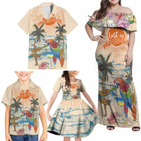Personalized Christmas In July - Hawaii Retro Family Matching Off Shoulder Maxi Dress and Hawaiian Shirt Lost In Parrot-dise