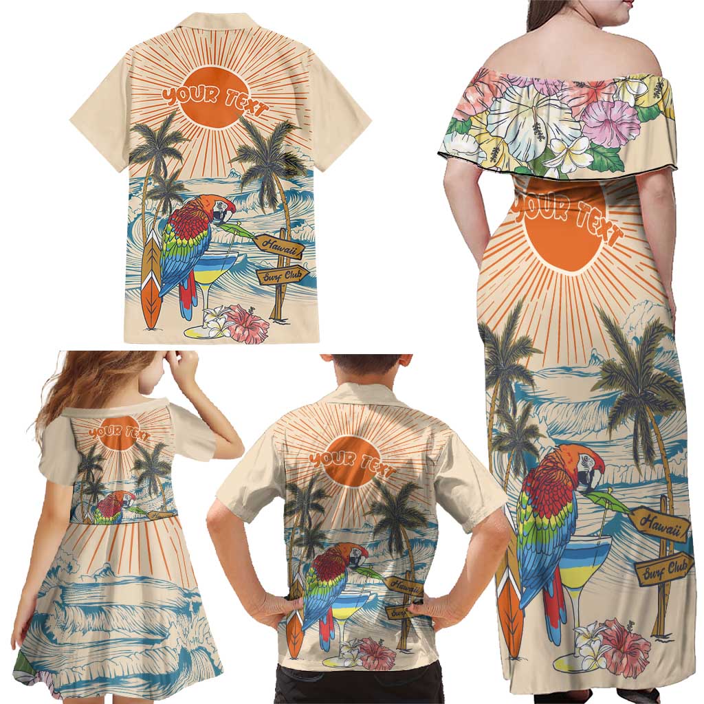 Personalized Christmas In July - Hawaii Retro Family Matching Off Shoulder Maxi Dress and Hawaiian Shirt Lost In Parrot-dise