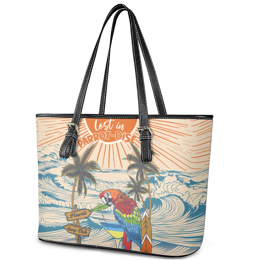 Christmas In July - Hawaii Retro Leather Tote Bag Lost In Parrot-dise
