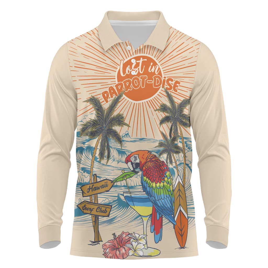 Personalized Christmas In July - Hawaii Retro Long Sleeve Polo Shirt Lost In Parrot-dise