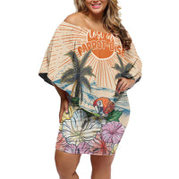 Personalized Christmas In July - Hawaii Retro Off Shoulder Short Dress Lost In Parrot-dise