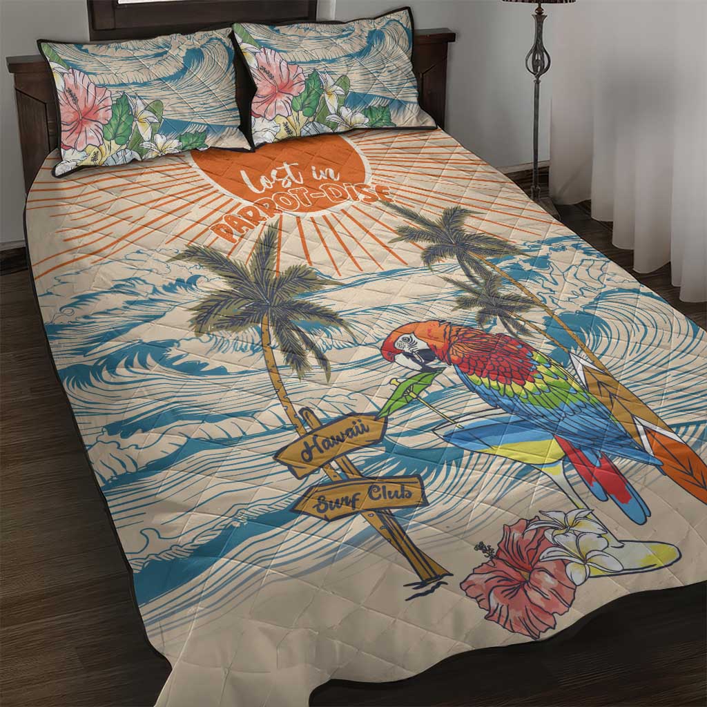 Christmas In July - Hawaii Retro Quilt Bed Set Lost In Parrot-dise