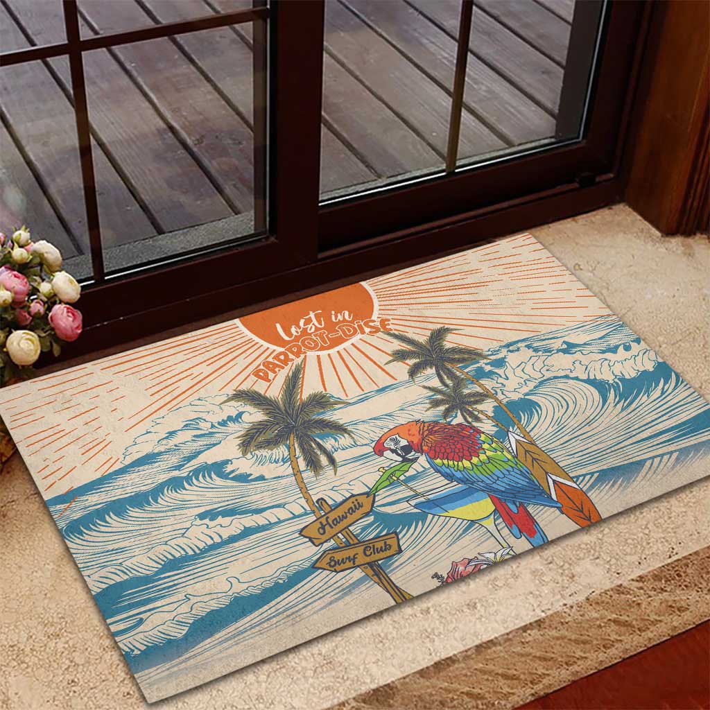 Christmas In July - Hawaii Retro Rubber Doormat Lost In Parrot-dise