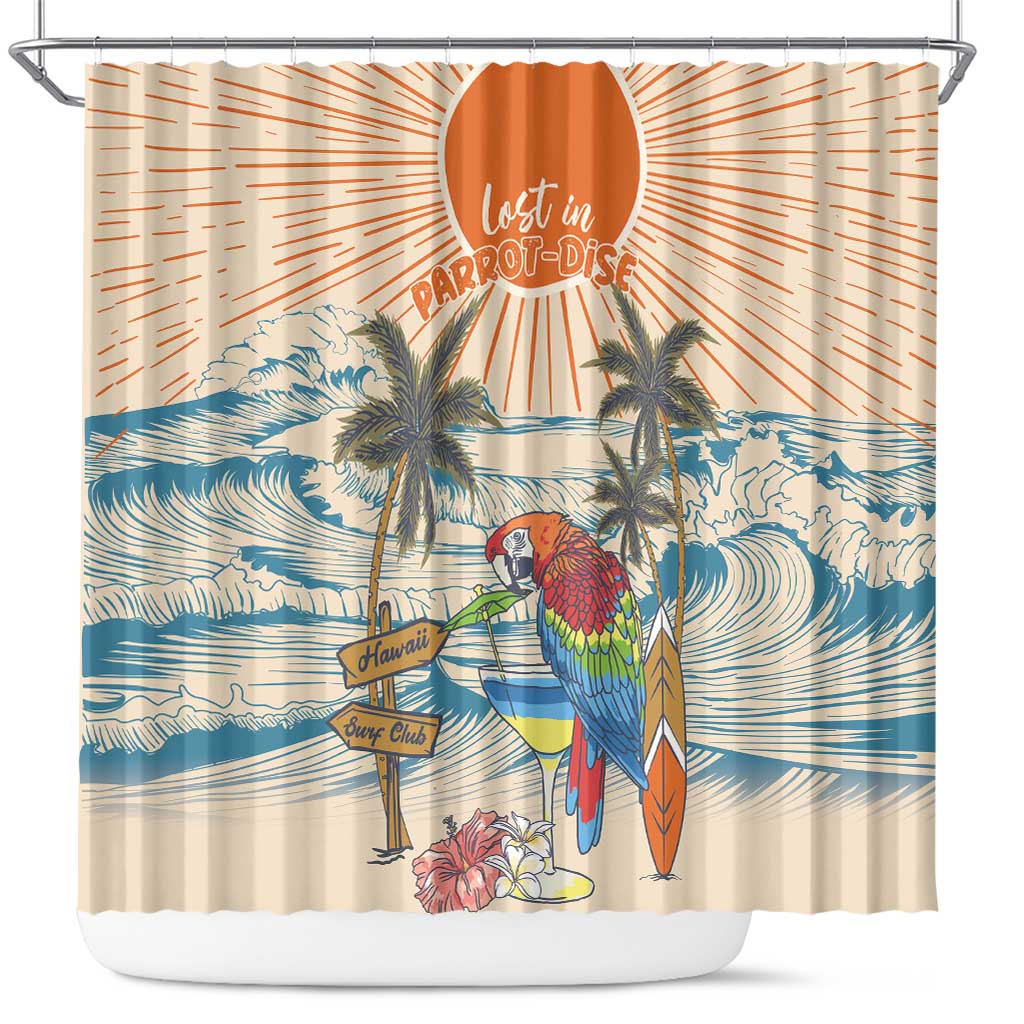 Christmas In July - Hawaii Retro Shower Curtain Lost In Parrot-dise
