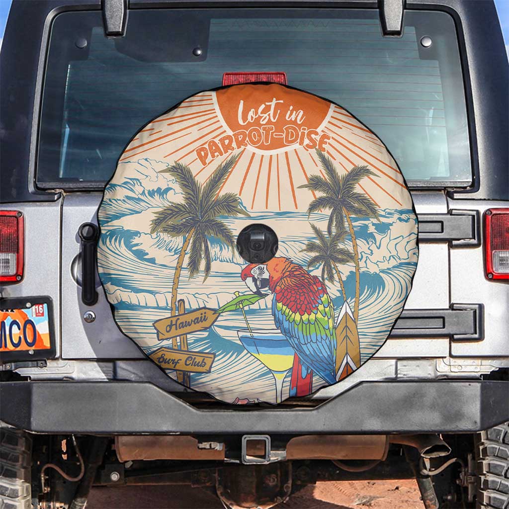 Christmas In July - Hawaii Retro Spare Tire Cover Lost In Parrot-dise