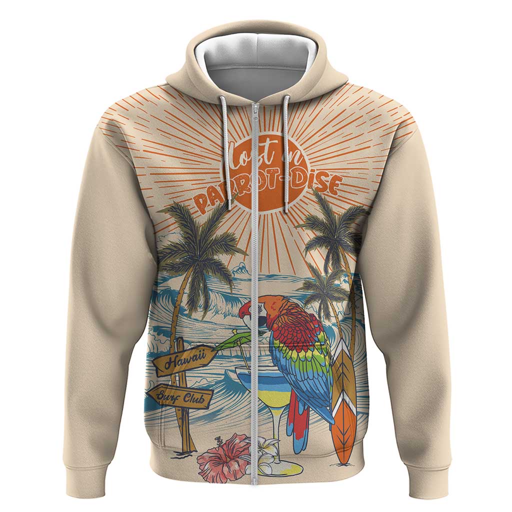 Personalized Christmas In July - Hawaii Retro Zip Hoodie Lost In Parrot-dise