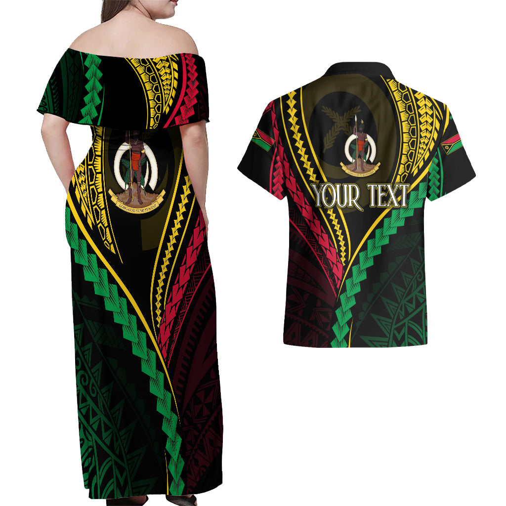 Personalised Vanuatu Couples Matching Off Shoulder Maxi Dress and Hawaiian Shirt 43rd Hapi Indipendens Long LT7 - Polynesian Pride