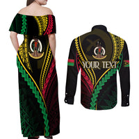 Personalised Vanuatu Couples Matching Off Shoulder Maxi Dress and Long Sleeve Button Shirts 44th Hapi Indipendens Long LT7 - Polynesian Pride