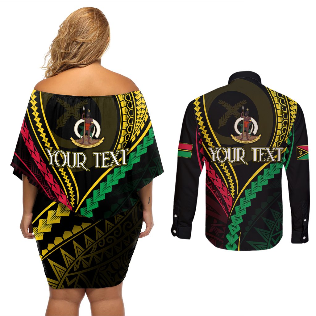 Personalised Vanuatu Couples Matching Off Shoulder Short Dress and Long Sleeve Button Shirts 43rd Hapi Indipendens Long LT7 - Polynesian Pride