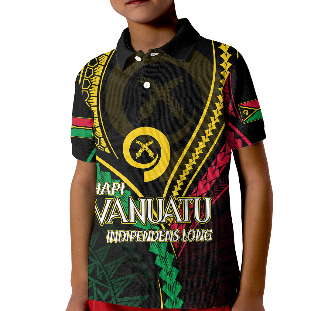 Personalised Vanuatu Kid Polo Shirt 43rd Hapi Indipendens Long LT7 Kid Black - Polynesian Pride