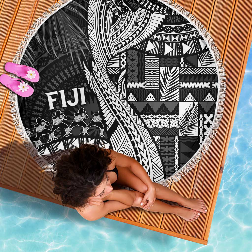 Fiji Rugby Bula Masi Beach Blanket Fish Tail Kaivity Cibi - Black