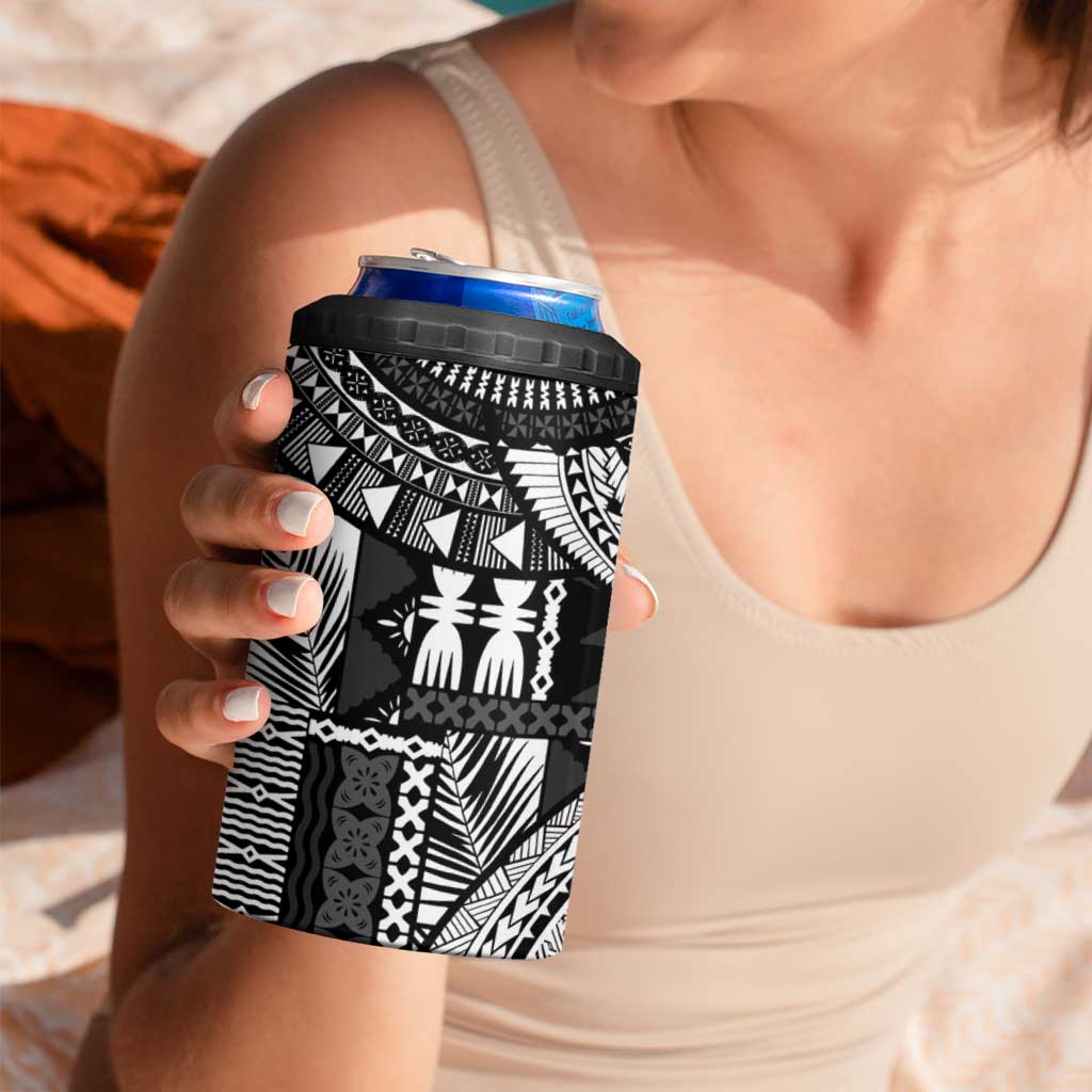 Fiji Rugby Personalised Bula Masi 4 in 1 Can Cooler Tumbler Fish Tail Kaivity Cibi - Black