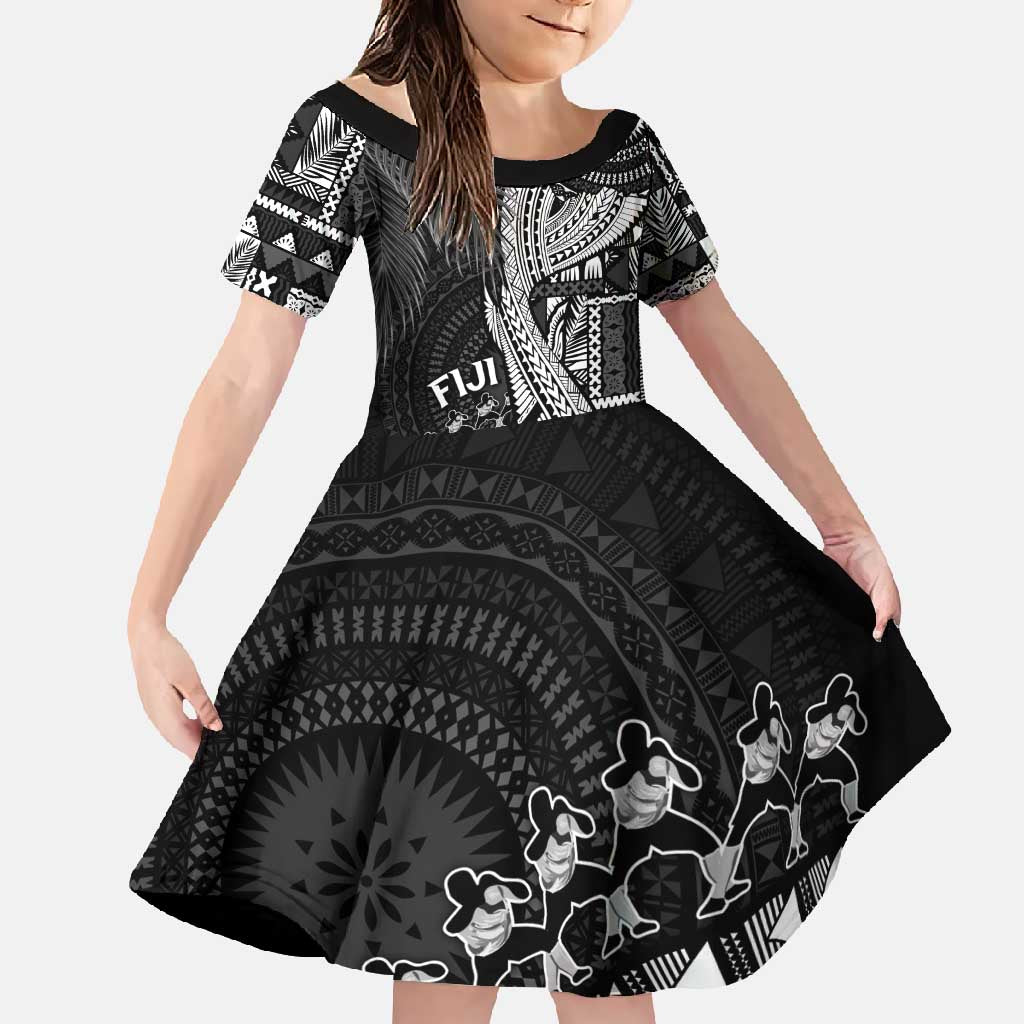 Fiji Rugby Personalised Bula Masi Family Matching Off Shoulder Maxi Dress and Hawaiian Shirt Fish Tail Kaivity Cibi - Black