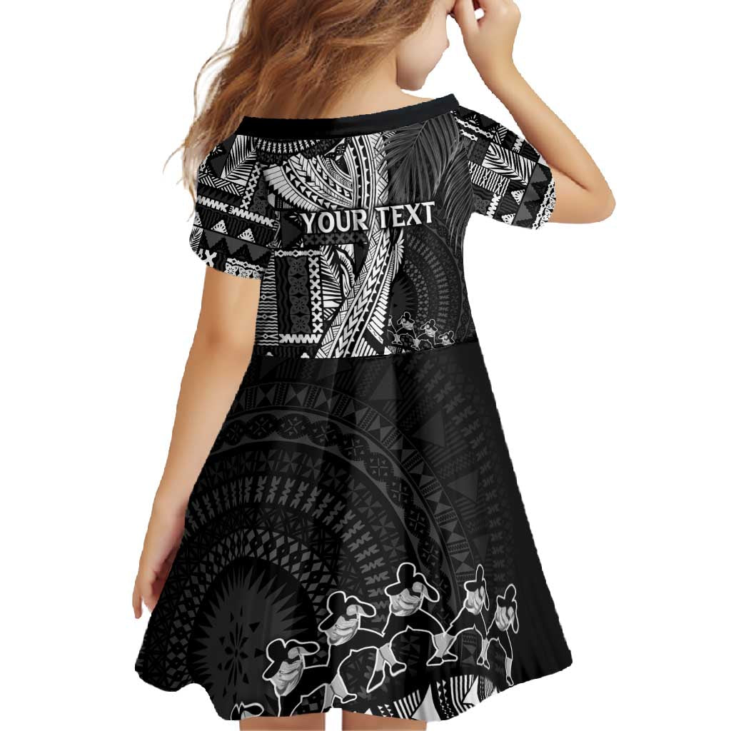 Fiji Rugby Personalised Bula Masi Family Matching Off Shoulder Maxi Dress and Hawaiian Shirt Fish Tail Kaivity Cibi - Black