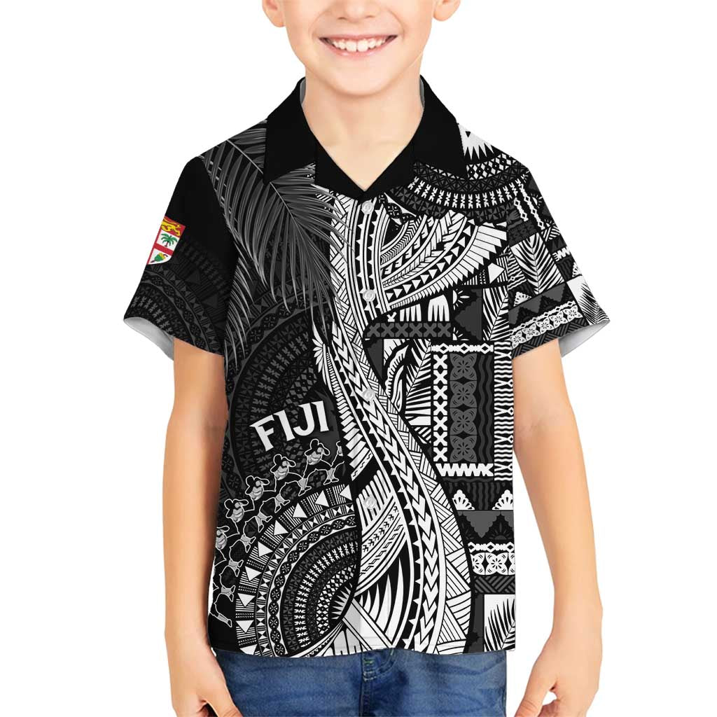 Fiji Rugby Personalised Bula Masi Family Matching Tank Maxi Dress and Hawaiian Shirt Fish Tail Kaivity Cibi - Black