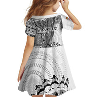 Fiji Rugby Personalised Bula Masi Family Matching Long Sleeve Bodycon Dress and Hawaiian Shirt Fish Tail Kaivity Cibi - White