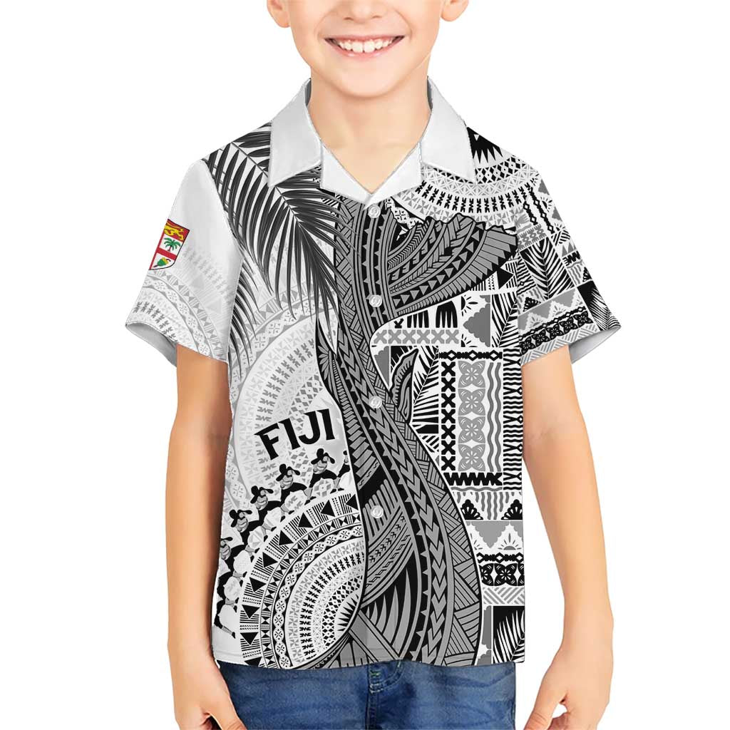 Fiji Rugby Personalised Bula Masi Family Matching Short Sleeve Bodycon Dress and Hawaiian Shirt Fish Tail Kaivity Cibi - White