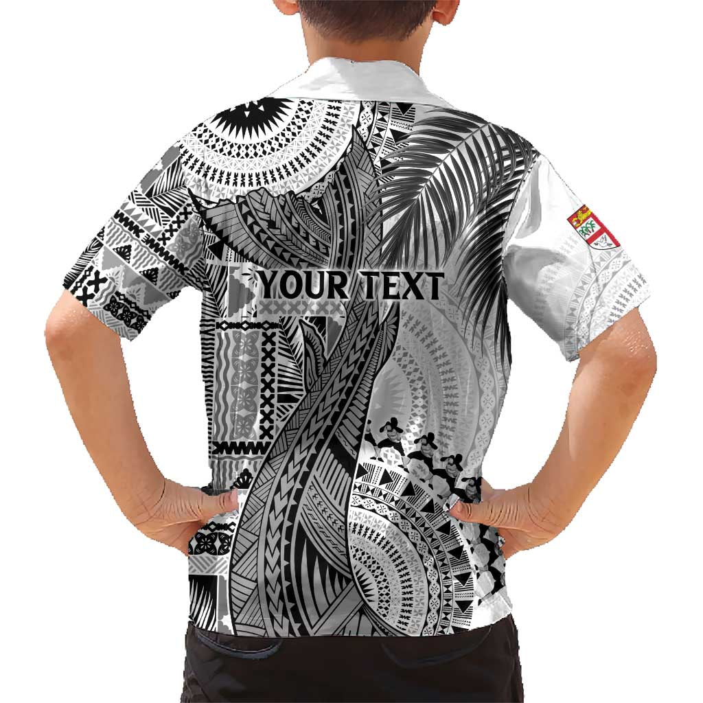 Fiji Rugby Personalised Bula Masi Kid Hawaiian Shirt Fish Tail Kaivity Cibi - White LT7 - Polynesian Pride