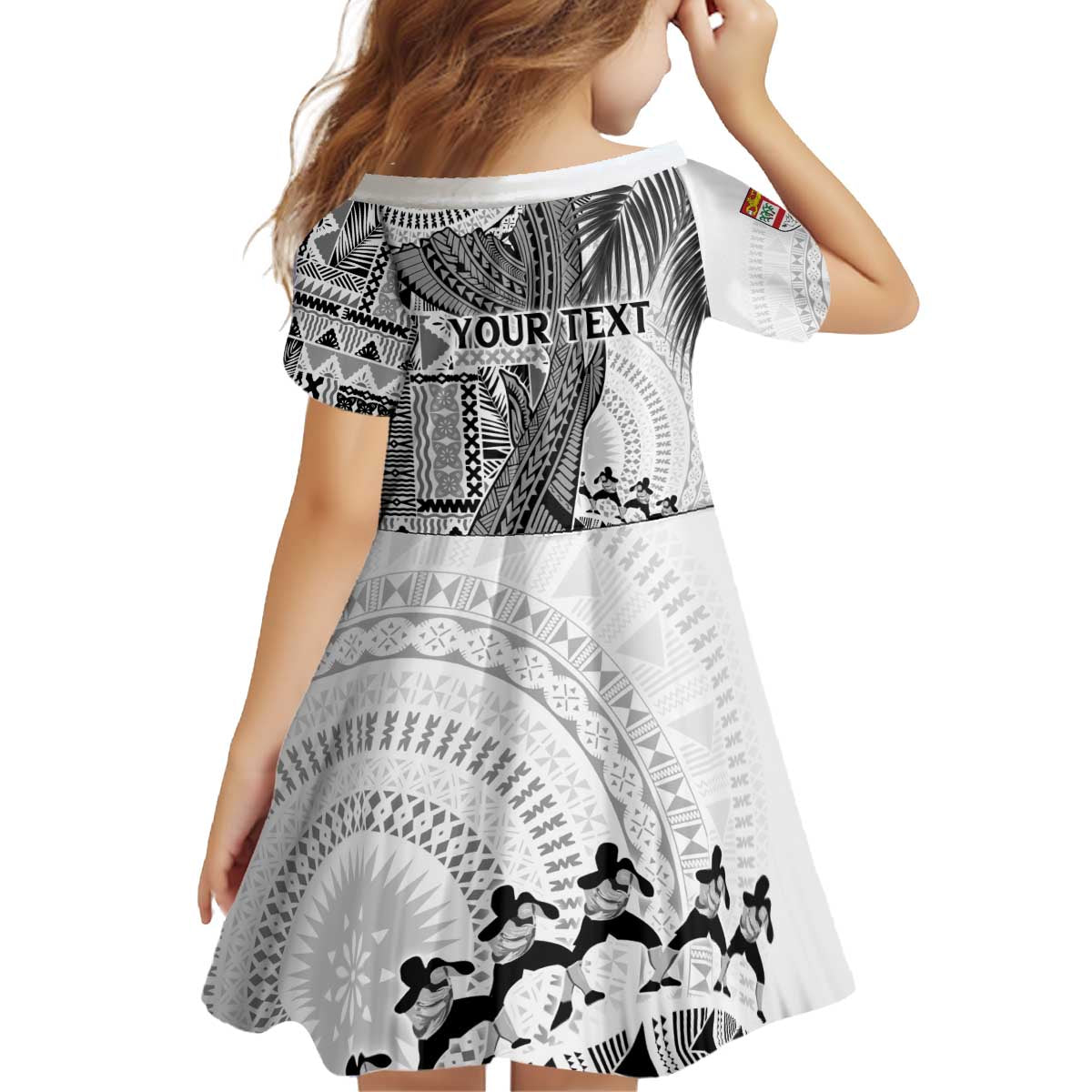 Fiji Rugby Personalised Bula Masi Kid Short Sleeve Dress Fish Tail Kaivity Cibi - White