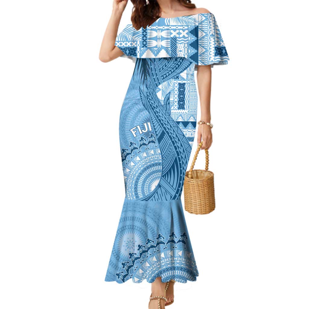 Fiji Rugby Personalised Bula Masi Family Matching Mermaid Dress and Hawaiian Shirt Fish Tail Kaivity Cibi - Turquoise