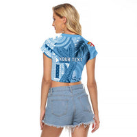 Fiji Rugby Personalised Bula Masi Raglan Cropped T Shirt Fish Tail Kaivity Cibi - Turquoise