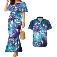 Aloha Hawaii Turtle Couples Matching Mermaid Dress and Hawaiian Shirt Teal Purple Ribbon LT7 Purple Teal - Polynesian Pride