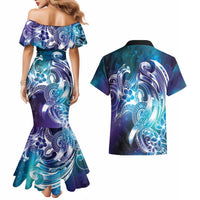Aloha Hawaii Turtle Couples Matching Mermaid Dress and Hawaiian Shirt Teal Purple Ribbon LT7 - Polynesian Pride