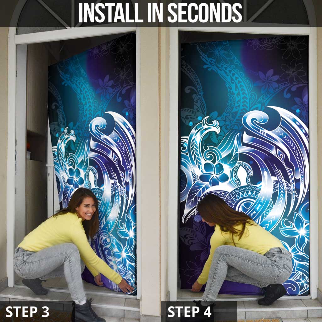 Aloha Hawaii Turtle Door Cover Teal Purple Ribbon - Polynesian Pride