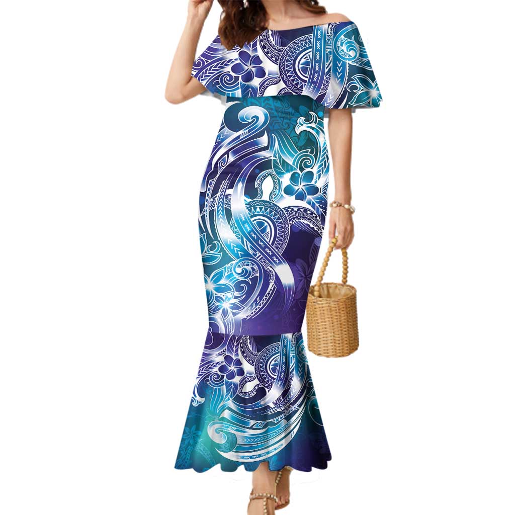 Aloha Hawaii Turtle Family Matching Mermaid Dress and Hawaiian Shirt Teal Purple Ribbon - Polynesian Pride