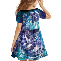 Aloha Hawaii Turtle Family Matching Off The Shoulder Long Sleeve Dress and Hawaiian Shirt Teal Purple Ribbon - Polynesian Pride