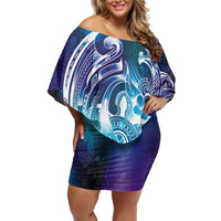 Aloha Hawaii Turtle Family Matching Off Shoulder Short Dress and Hawaiian Shirt Teal Purple Ribbon - Polynesian Pride