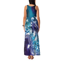 Aloha Hawaii Turtle Family Matching Tank Maxi Dress and Hawaiian Shirt Teal Purple Ribbon - Polynesian Pride