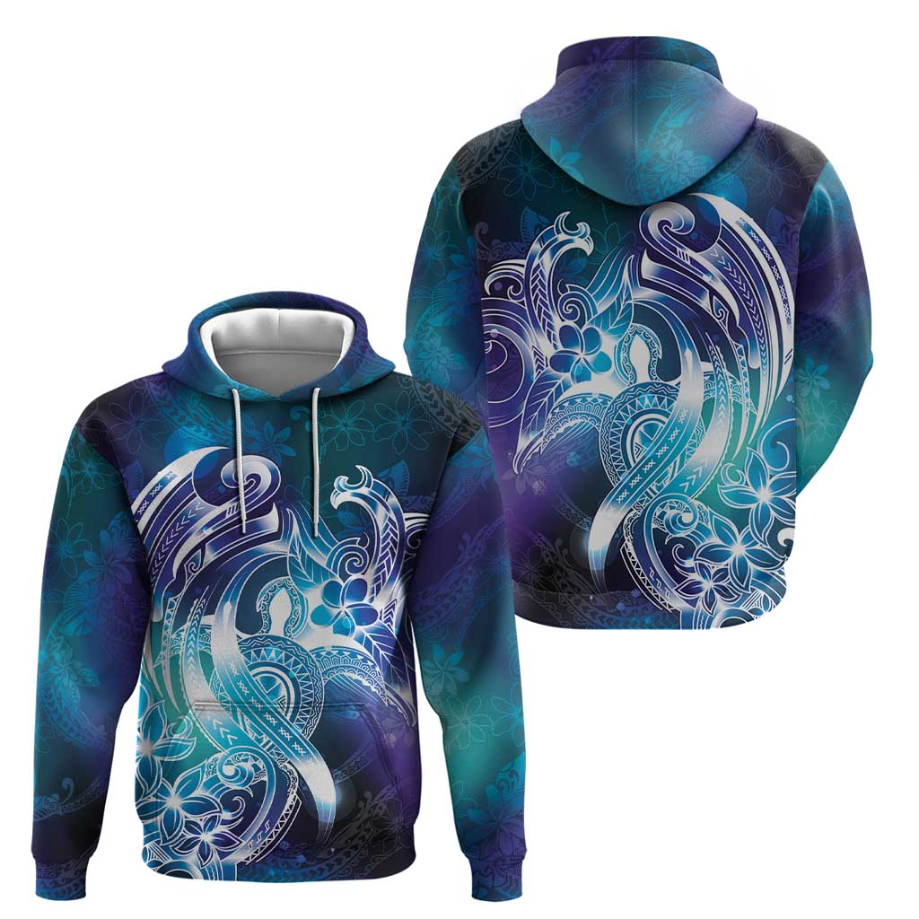 Aloha Hawaii Turtle Hoodie Teal Purple Ribbon - Polynesian Pride