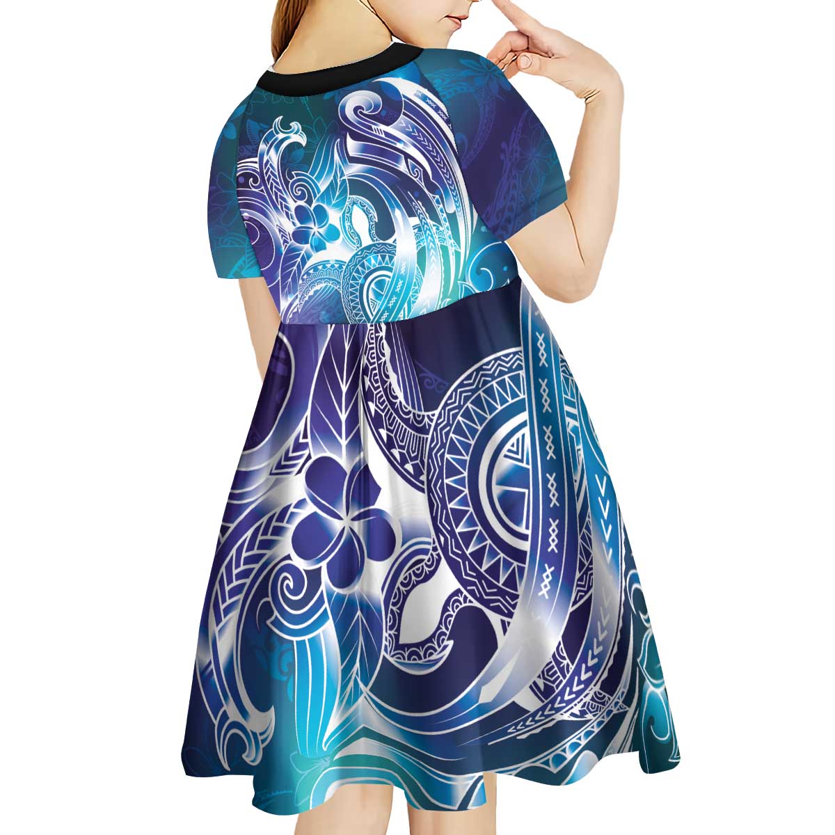 Aloha Hawaii Turtle Kid Short Sleeve Dress Teal Purple Ribbon LT7 - Polynesian Pride