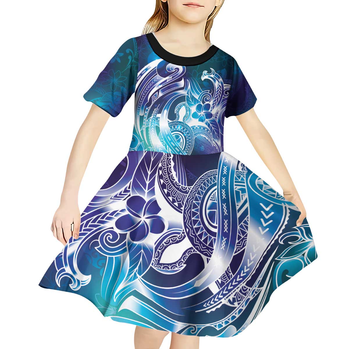 Aloha Hawaii Turtle Kid Short Sleeve Dress Teal Purple Ribbon LT7 - Polynesian Pride