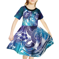 Aloha Hawaii Turtle Kid Short Sleeve Dress Teal Purple Ribbon LT7 - Polynesian Pride
