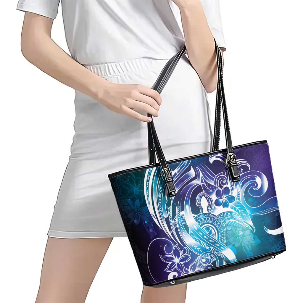 Aloha Hawaii Turtle Leather Tote Bag Teal Purple Ribbon - Polynesian Pride