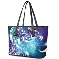 Aloha Hawaii Turtle Leather Tote Bag Teal Purple Ribbon - Polynesian Pride