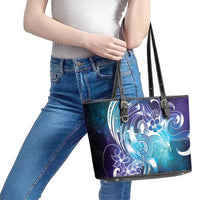 Aloha Hawaii Turtle Leather Tote Bag Teal Purple Ribbon - Polynesian Pride