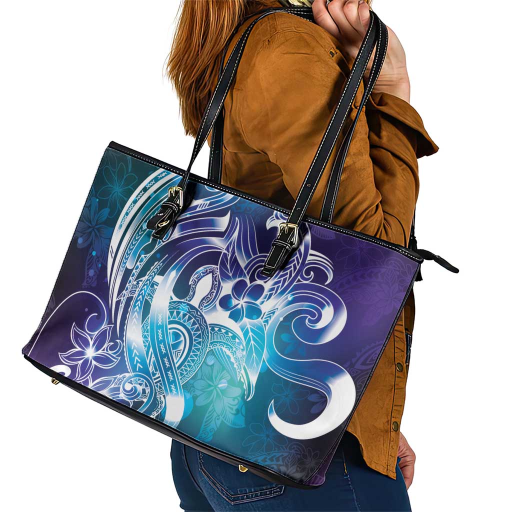 Aloha Hawaii Turtle Leather Tote Bag Teal Purple Ribbon - Polynesian Pride